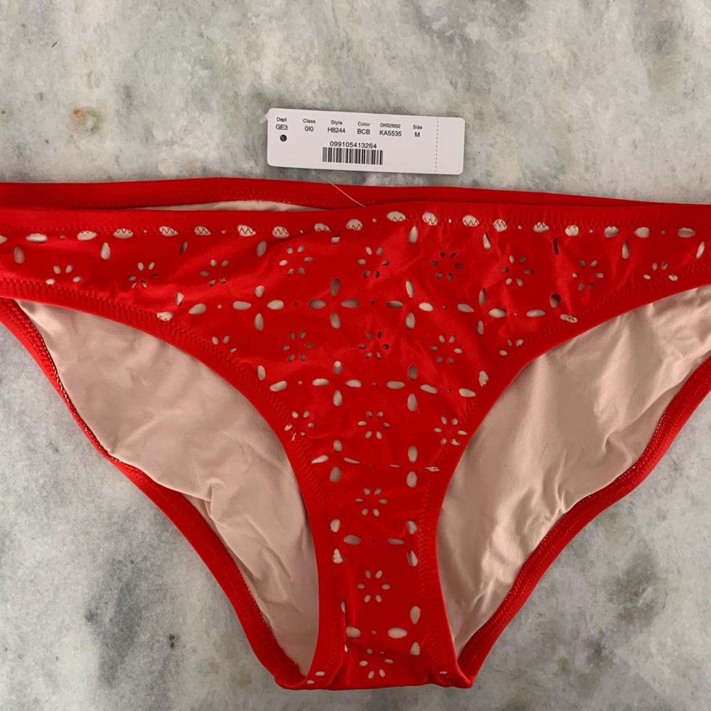 NWT JCrew red laser cut out bikini bottoms.
